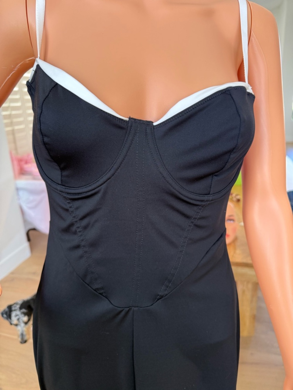 Black Bustier Jumpsuit with White Trim and built in shaper - Picture 3 of 6